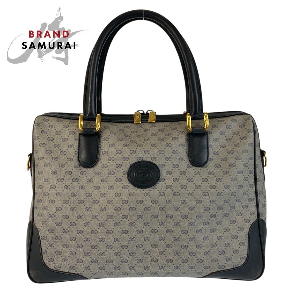 GUCCI GG Grey Navy Blue Handbag Boston Bag